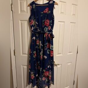 Blue floral print high-low dress